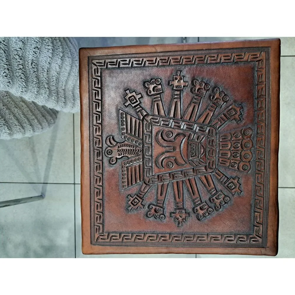 Antique 20th Century‎ Leather Wrapped Hand Tooled Peruvian Accent Nesting Table